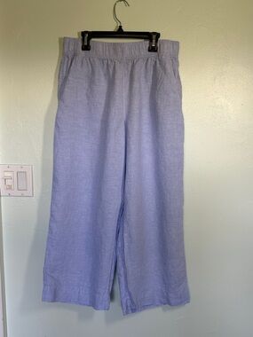*NWOT* TAHARI 100% Linen Capri Pants M Blue Crop Elastic Waist Pull Up